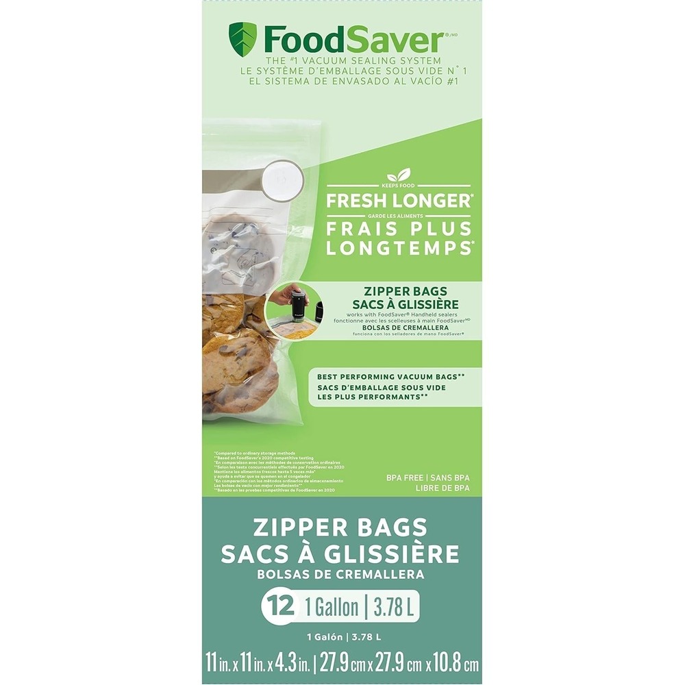 FoodSaver 1-Gallon (3.78L) Vacuum Zipper Bags, 12 Count, Multi-ply material